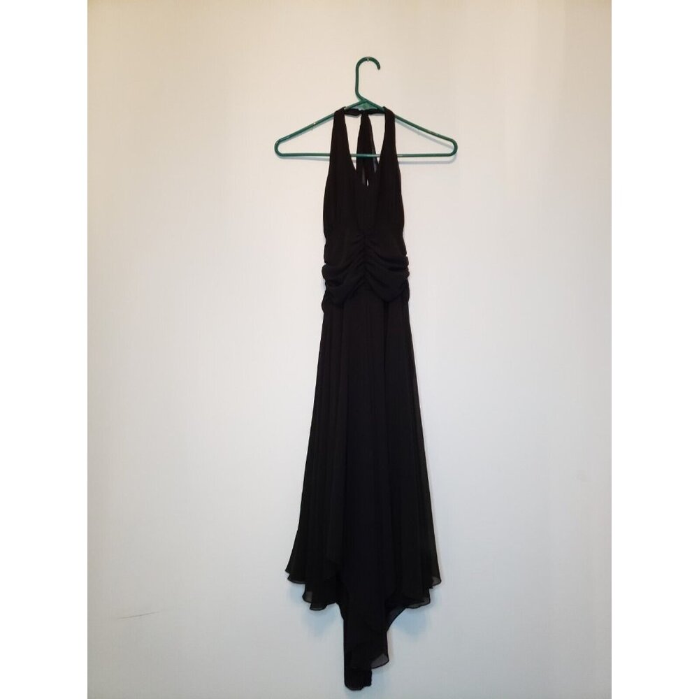 Ariella Women Sz S Halter Neck Dress Flowy Midi Sleeveless Ruffle Back Zip Black - Picture 1 of 7